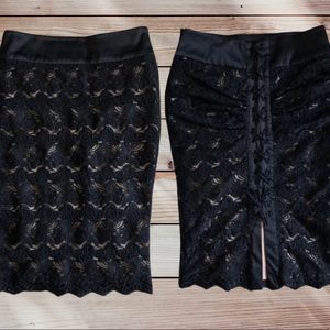 BEBE Black Lace Tie Up Pencil Skirt